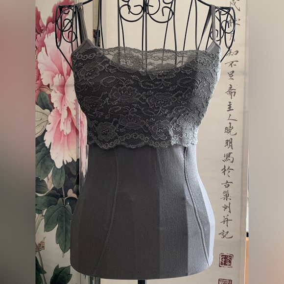 Dusty grey shelf bra cami with lace - Picture 1 of 3